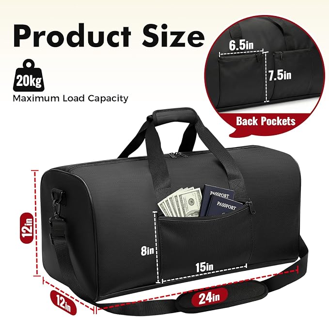 Large Waterproof Fireproof Document Bag, 24x12x12 in, Black | Portable 5200℉ fireproof document box with multi-pocket & adjustable shoulder strap, document organizer for cash, valuables