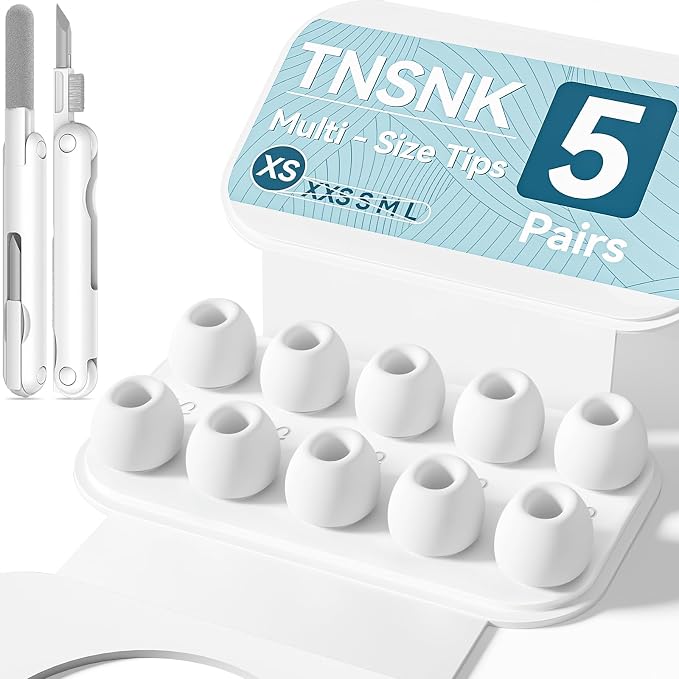 5 Pairs Replacement Ear Tips for AirPods Pro 3(White) | with Noise Reduction Hole,Built-in dust Guard Screen Silicone Ear Tips with Cleaning Pen - 5 Sizes(X-Small)