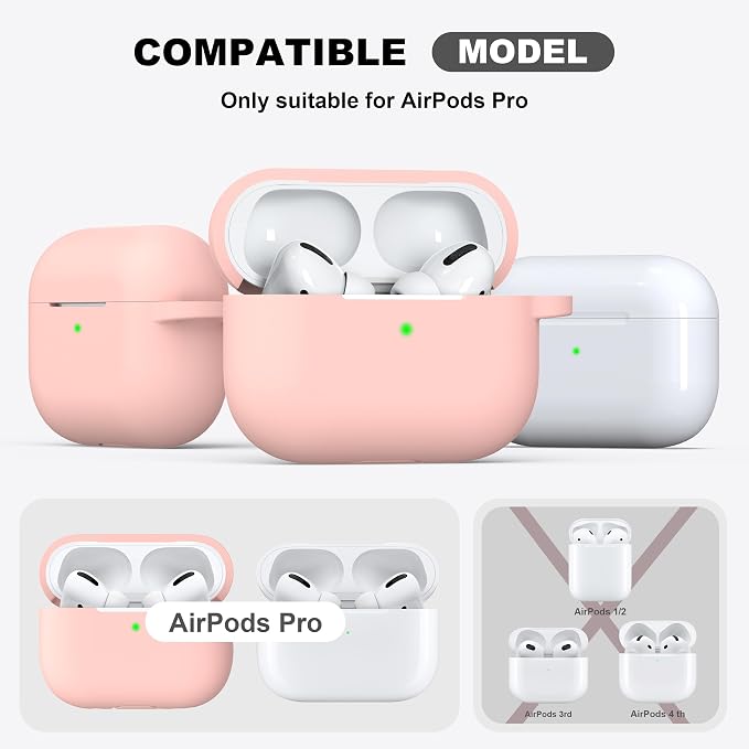 R-fun for AirPods Pro 2 Case, Soft Silicone Protective Cover with Keychain and Cleaning Pen, Compatible with AirPods Pro 2nd/1st Generation, Supports Wireless Charging, Sand Pink