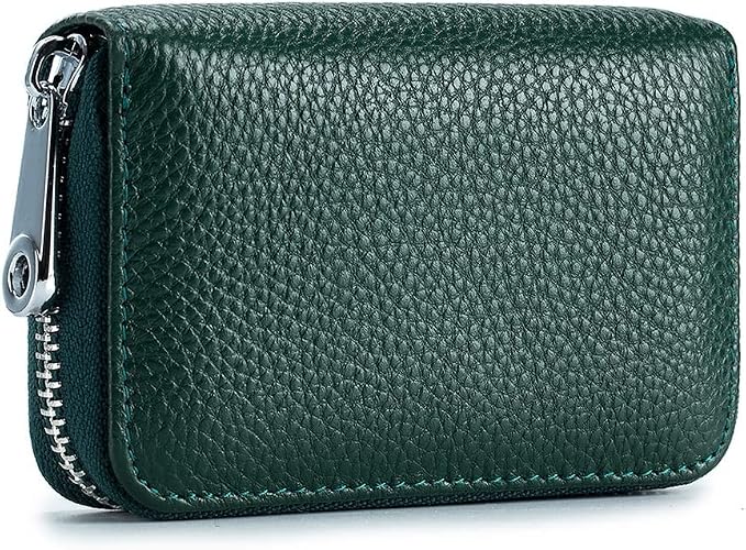 RFID Credit Card Holder Genuine Leather Credit Card Wallet with Zipper | RFID
