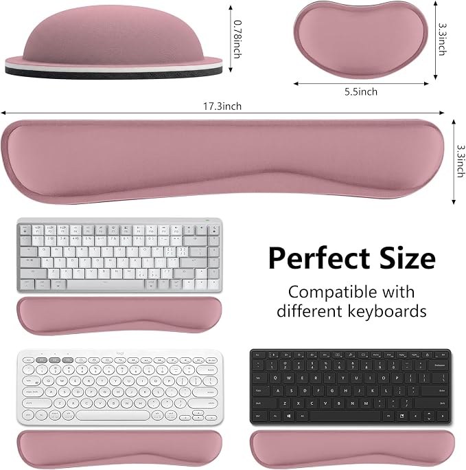 Wrist Rest for Computer Keyboard, Keyboard+Mouse Wrist Support | 2 Piece Memory Foam Keyboard Wrist Rest, Ergonomic Design Wrist Support for Hand and Arm Easy Typing Pain Relief, Dusty Pink