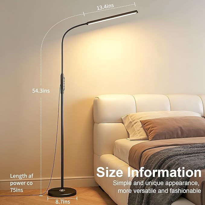 Bright LED Eye-Protecting Reading Floor Lamps Touch and Remote Dimming 3000-6000k, Tattoo Craft Drawing Makeup Adjustable Gooseneck Standing Light,Living Room Chair Sofa Bedroom Office
