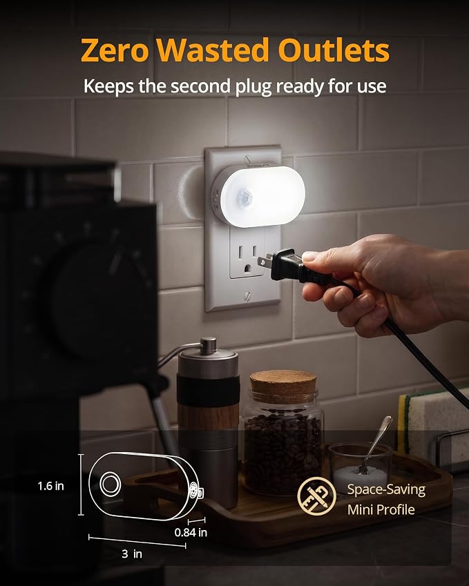 Lyridz 120LM Ultra Bright Plug-in Motion Sensor Night Light, Stepless Dimmable LED Nightlight, Always-On and Auto-Off, for Hallway, Stairs, Bathroom, Bedroom, Garage, Cool White (2-Pack)