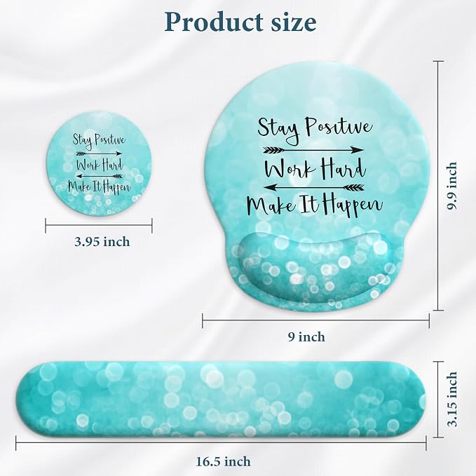 3 in 1 Ergonomic Mouse Pad and Keyboard Wrist Rest with Coaster Set-Green | Cute Large Mousepad with Gel Wrist Support for Gaming Computer Laptop Women Office Home Desk Decor
