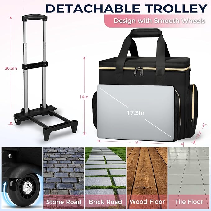 Ytonet X-Large Rolling Teacher Bag with Tote Bag, Rolling Cart for Teacher | Detachable Dolly, 17.3" Rolling Laptop Bag Women, Laptop Rolling Briefcase, Rolling Bag with Wheels, Teacher Supply Organizer
