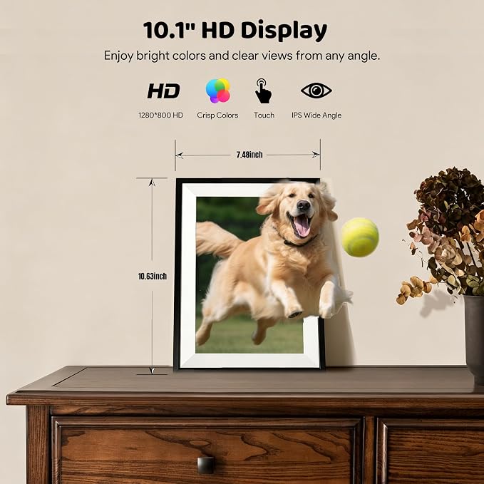 Frameo 10.1" Digital Picture Frame Photo & Video Sharing Gift for Parents | Instant Photo & Video Sharing, 1280x800 HD IPS Touchscreen, 32GB Storage, microSD Card Support, Private Family Sharing