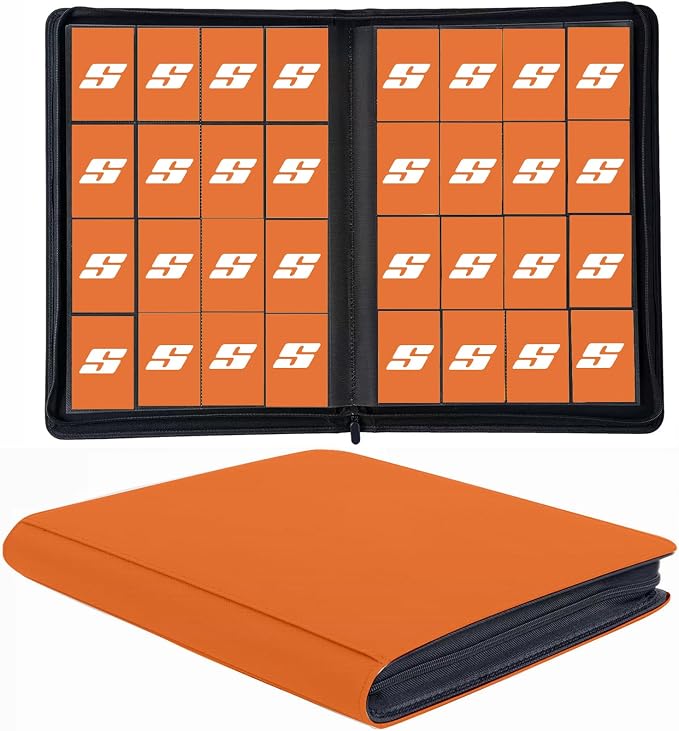 1000+ Pockets Trading Card Binder, 16 Pocket Ringless Side Loading Card Holder Album, Trading Card Album Fit for YuGiOh, MTG, TCG, Game Cards, Sports Cards, Business Cards (Orange)