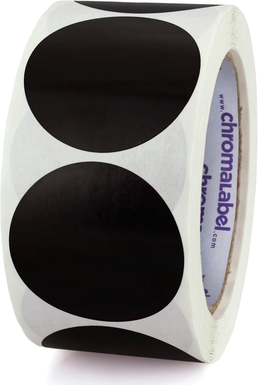 ChromaLabel 2 Inch Circle Sticker Labels, Easy to Write On Round Colored Stickers, Permanent Adhesive Labels - 500 Sticky Dots per Roll, Black Dot Stickers