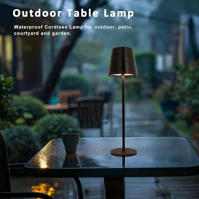 Kakanuo Cordless Table Lamp, 3 Color Stepless Dimming, 5000mAh Rechargeable Battery Powered, Outdoor LED Lamps, for Dining Room, Living Room, Bedroom, Bar, Cafe, Restaurant, Patio, Camping - Black