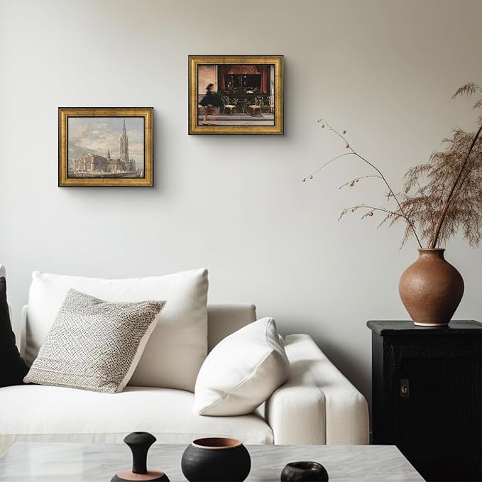Golden State Art, 8x10 Antique Gold with Black Trim Color Frame - Easel Stand, Sawtooth Hanger - Landscape, Portrait Display - Great for Postcards, Photographs