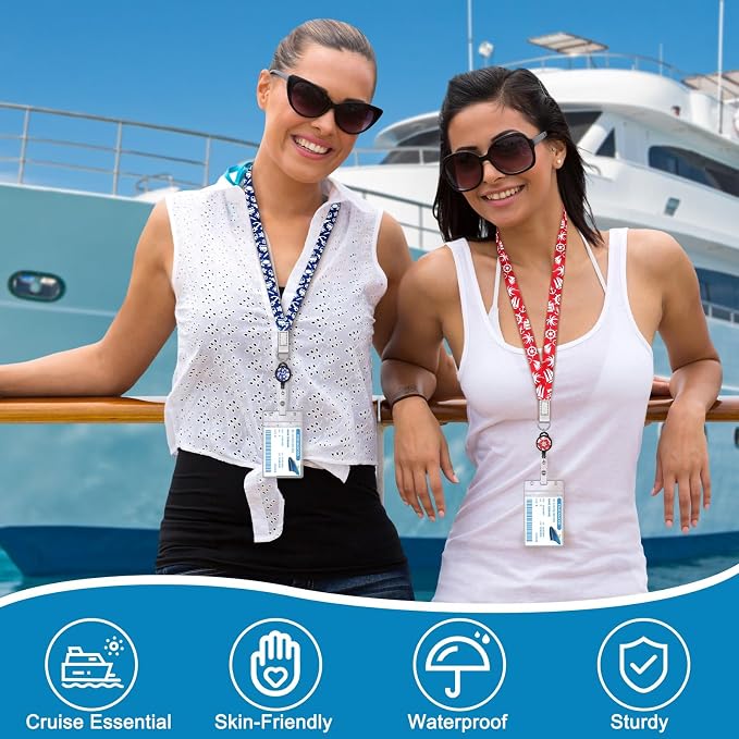 HONSIO 4 Pack Cruise Lanyard for Ship Cards, Cruise Essentials 2026 | Retractable Badge Reels & Waterproof ID Badge Holders, Cruise Must Have for Carnival, Royal Caribbean, NCL