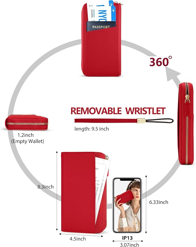 Large Travel Wallet for Women | RFID Blocking Zipper Wallet,Passport Holder Clutch with Wristlet
