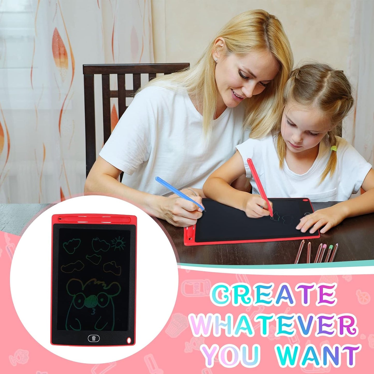 Zonon 4 Pcs LCD Writing Tablet 8.5 Inch Doodle Board Tablet Drawing Gifts LCD Writing Board Electronic Erasable Reusable Colorful Screen Pad(Blue, Red, Green, Pink)