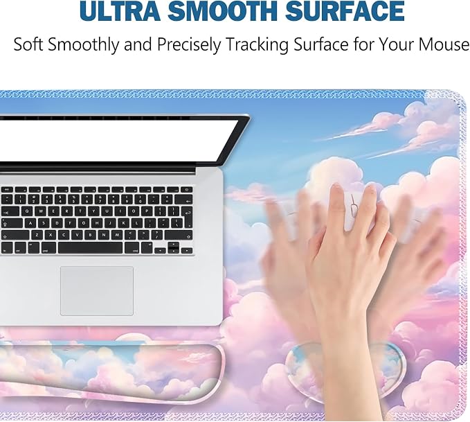 ToLuLu Large Mouse Pad Desk Pad, Wrist Rest Desk Mat for Keyboard and Mouse | 4PCS 35.4”x15.7" XXL Giant Mouse Pad Set, Non-Slip Base Stitched Edges Support Mousepad for Home Office, Dreamy Clouds