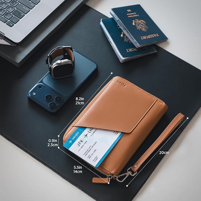 VULKIT Family Passport Holder for 4 Passports, RFID Blocking Travel Wallet | 6 Card Slots, 2 SIM Pockets, Secure Zipper Closure, Holds 4 Passports, Family Travel Essential