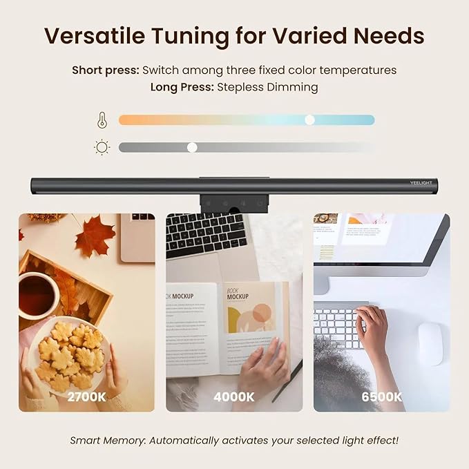 YEELIGHT Monitor Light Bar with Remote, Computer Monitor Lamp for Home Office Gaming, 250LM No Glare Eye-Care Screen Bar, Touch Control USB Desk Lamp with Stepless Dimming for Flat & Curved Monitor
