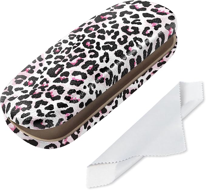 Glasses Case Hard Shell, Leather Protective Case for Sunglasses with Cleaning Cloth, Cute Eyeglass Cases for Women