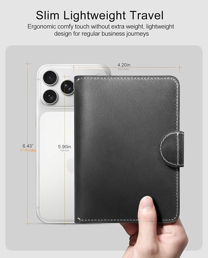 RFID Passport Holder for Travel with Hidden Airtag Slot – Genuine Leather Passport Wallet, Travel Gift for Men & Women