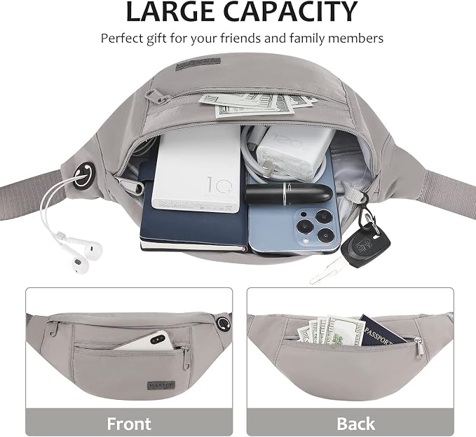 MAXTOP Small Cross body Bag Shoulder Fanny Pack for Women Men | 4-Zipper Pockets,Nylon,Fit All Phones,Key Chain,Gifts for Enjoy Sports Yoga Running Workout Walking Casual Travel