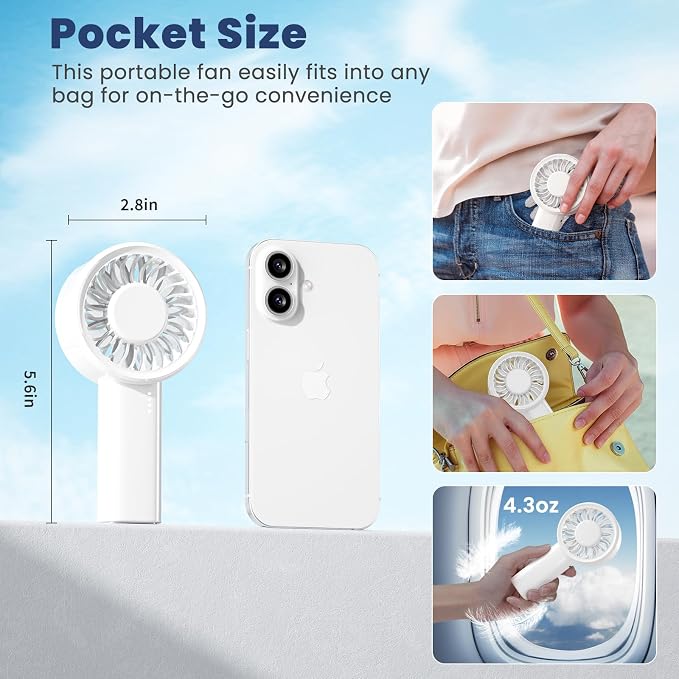 HandFan Handheld Mini Fan, Next Generation Small Fans Portable [8.5H Runtime] with Powerful High Speed Turbo Motor, USB Rechargeable, Pocket Design for Travel/Summer/Concerts/Lash, Gifts for Women