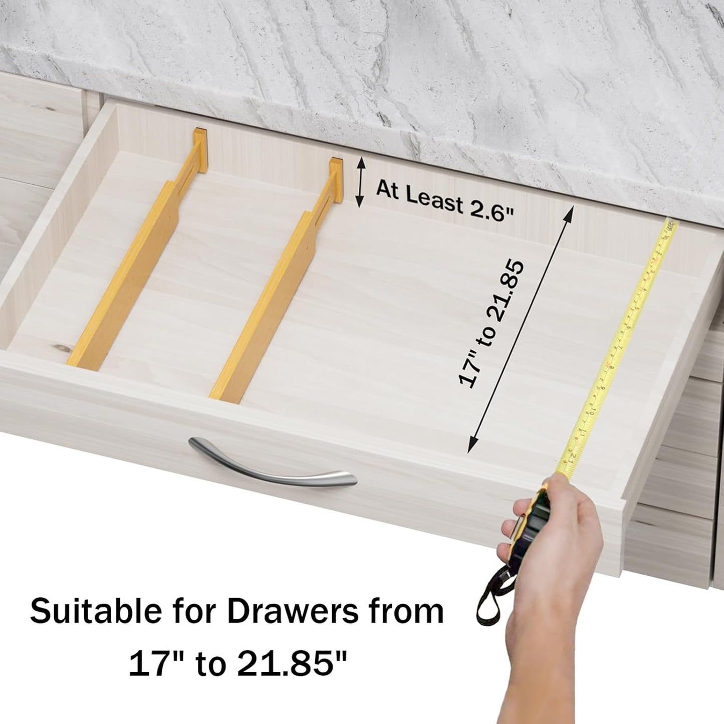 BAMBUROBA Bamboo Drawer Dividers, Adjustable Expandable Drawer Organization Separators - 17-22" for Bedroom, Bathroom, Dresser and Office - 8-Pack