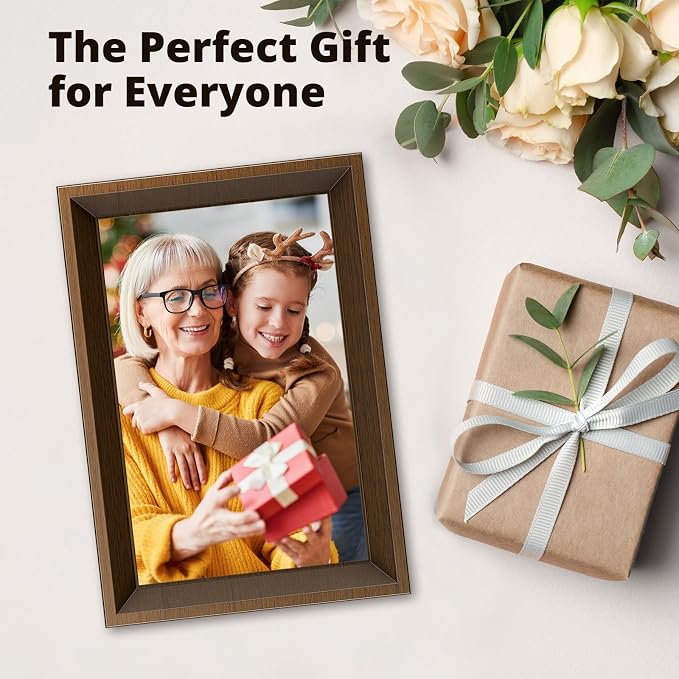 Dragon Touch Digital Picture Frame -10.1 WiFi Digital Photo Frame for Gifts,Show Videos on Auto-Rotate & Wall-Mountable Touch Screen Frame,Easy Share, Send via Phone APP, Email,Wood Brown