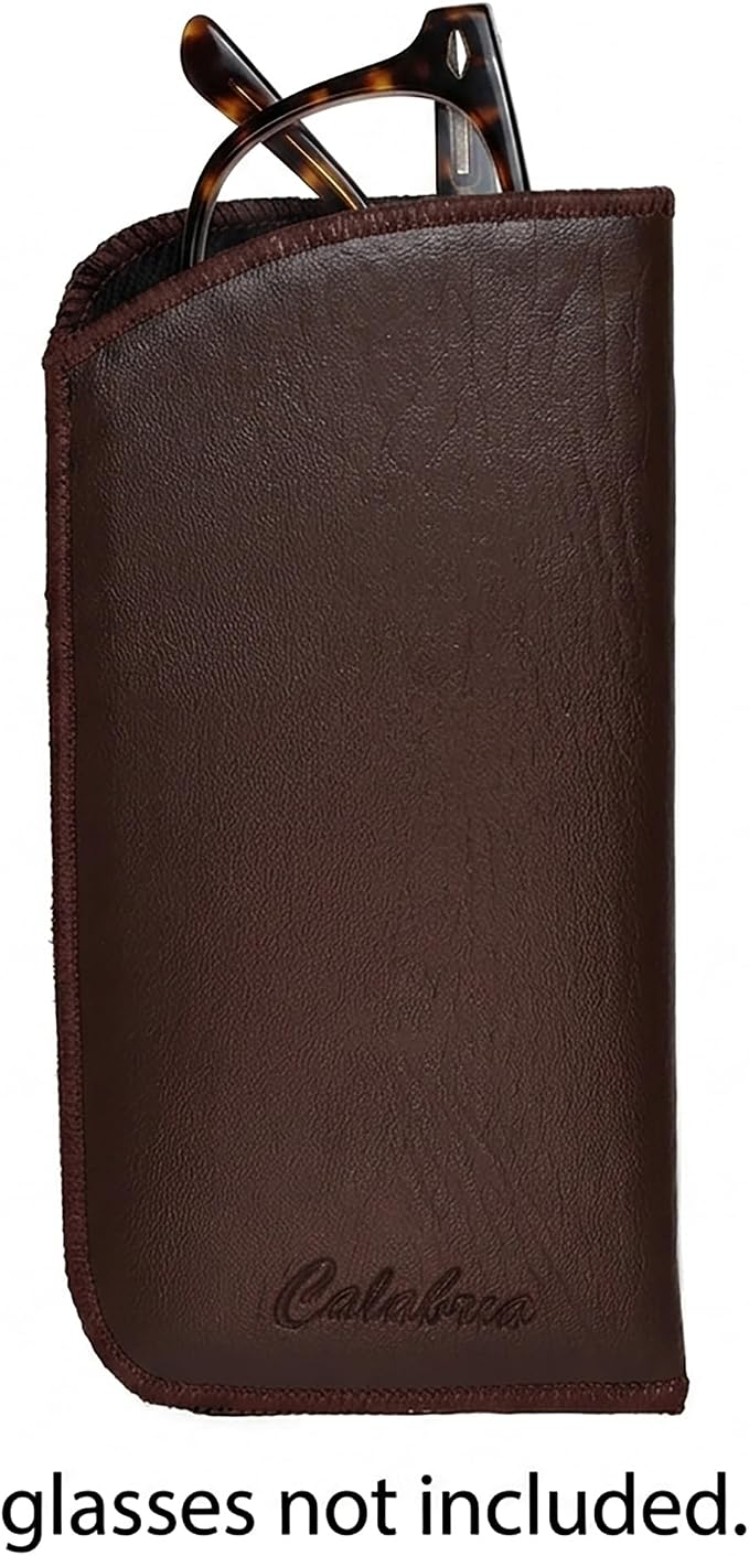 Calabria Slim Faux Leather Eyeglass Case Soft Slip-In Design [Brown without Clip - 3 Pack] | Compact Protective Pouch | Soft Case for Glasses | Lightweight Sunglass Storage