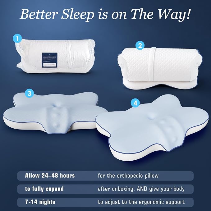 Ultra Cooling Cervical Neck Pillow for Side Sleepers, 2-Height 5.31"/3.54" | Contour Orthopedic Neck Pillow with Non-Temperature Affected Memory Foam, Ergonomic Pain Relief Pillow for Sleeping ( Large )