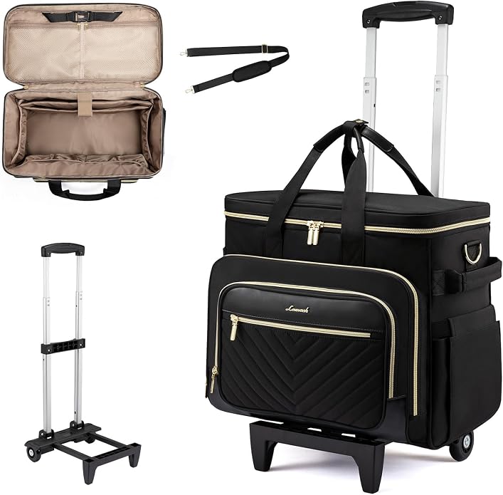 LOVEVOOK Rolling Teacher Bag, Laptop Tote with Detachable Dolly | Fits 17.3 Inch Laptop, Detachable Dolly, Large Rolling Tote Bag for Teacher Office Work Nurse, Adjustable Handle