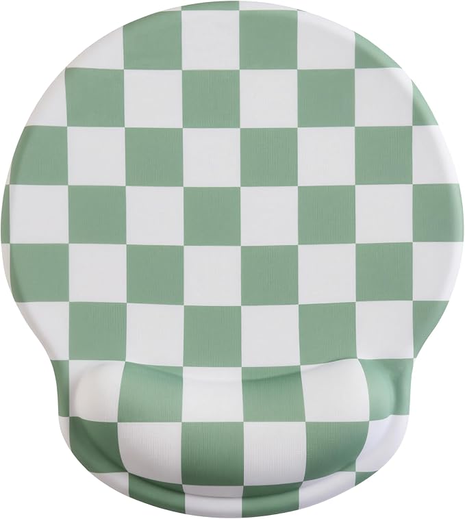 Ohocut Sage Green Checkered Mouse Pad with Gel Wrist Rest, Wrist Support, Ergonomic Desk Accessories for Women, Office Laptop Gaming Decor, Cute Aesthetic Trendy Check Design