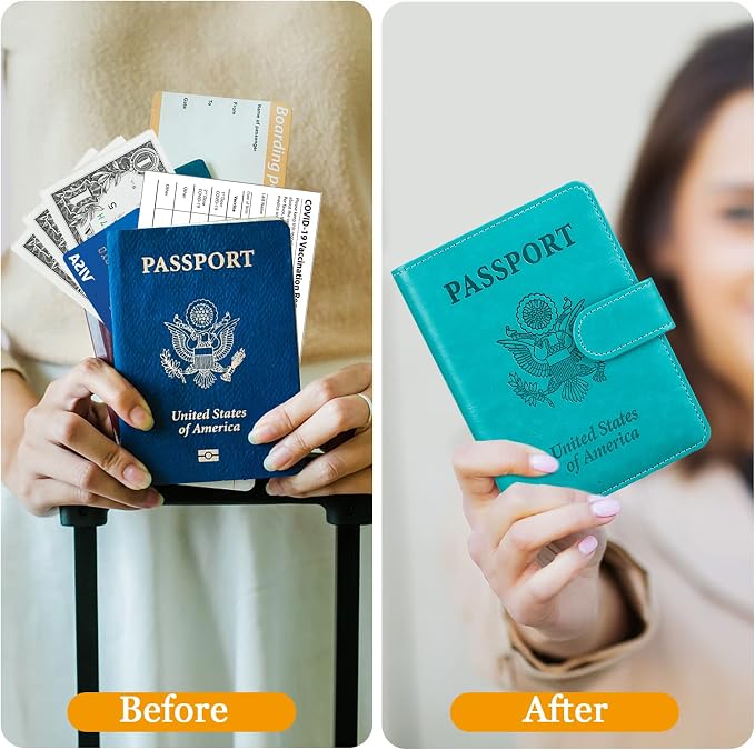 TIGARI Passport Holder for Travel Women Men, PU Leather Waterproof RFID Wallet Cover Case Sleeve, Valentines Day Gifts, Vacation Plane Cruise Travel Document Organizer Essentials