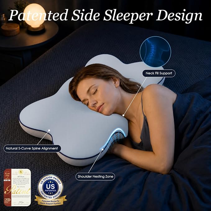 Ultra Cooling Cervical Neck Pillow for Side Sleepers, 2-Height 5.31"/3.54" | Contour Orthopedic Neck Pillow with Non-Temperature Affected Memory Foam, Ergonomic Pain Relief Pillow for Sleeping ( Large )