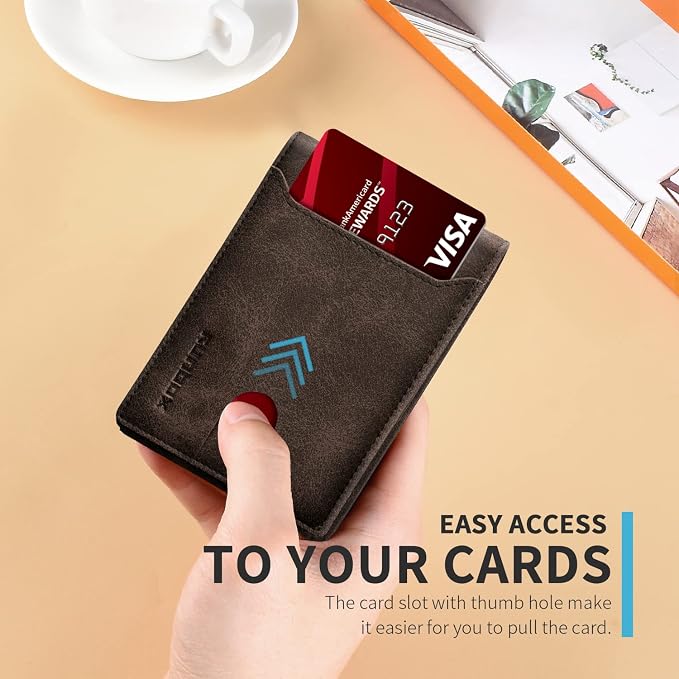 RUNBOX Wallet for Men, Slim Leather Bifold, RFID Blocking Card Holder | Minimalist Front Pocket Design, Credit Card Organizer, Holds 11 Cards, Large Capacity, Thin Profile, Birthday Gifts for Men
