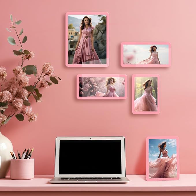 Bluesun Pink 8×10 Picture Frame, Vertical & Horizontal Wall & Tabletop | 8×10 Photo Frame Pink with Tempered Glass & Rounded Corners,Perfect for Girlfriends Sister Mom Women Home & Office