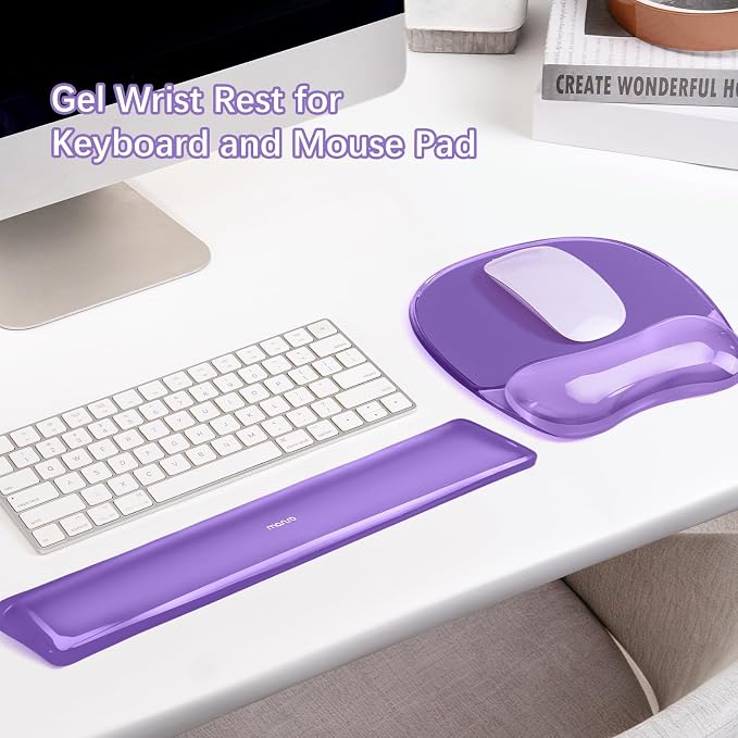 MOSISO Cooling Gel Wrist Rest Support for Mouse Pad&Keyboard Set, Purple | Irregular Oval Ergonomic Mousepad Keyboard Pad Non-Slip Base Home/Office Pain Relief&Gel Easy Typing Pad for Computer Laptop