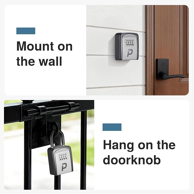Puroma Key Lock Box, Lockbox for Keys Outdoor Combination Security Lockbox Outside Portable Storage Safe Box for Realtor and Rental, Home Office Apartment Door Handle House Key