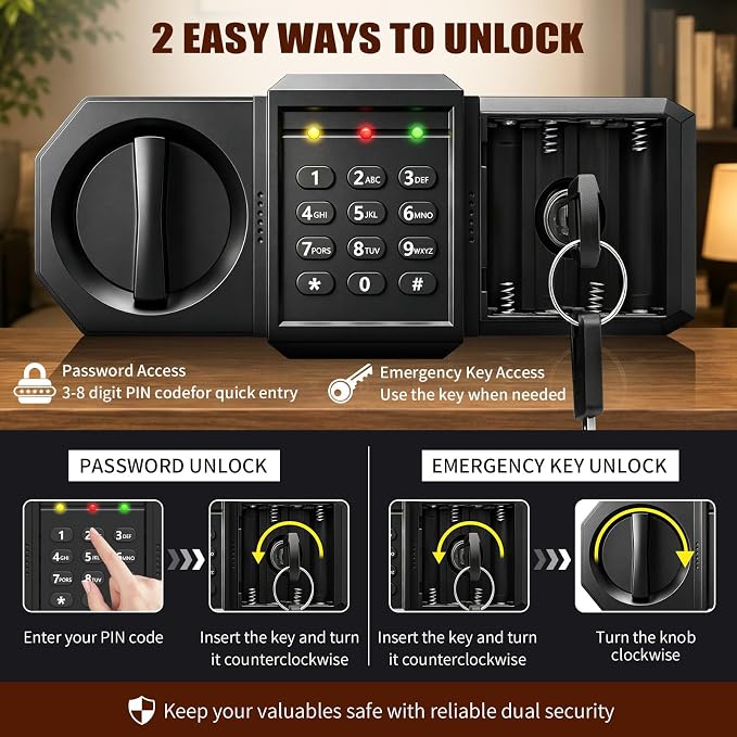 𝟑𝟓-𝐌𝐢𝐧 𝟏𝟖𝟎𝟎°𝐅 Mini Fireproof Safe, 15.4 Lbs Heavy Duty Safe Box | Small Fire Safe with Alarm System, Sensor LED Light, Wall Mountable Design for Home & Office Storage of Cash, Passport
