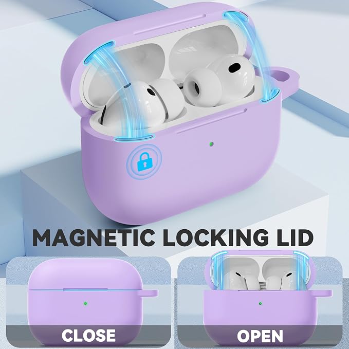 Ljusmicker for AirPods Pro 3 Case 2025 with Cleaner Kit,Magnetic Purple | Soft Silicone Protective Cover for Apple AirPod Pro 3rd Generation Case with Keychain for Women Men,Shockproof,Magnetic