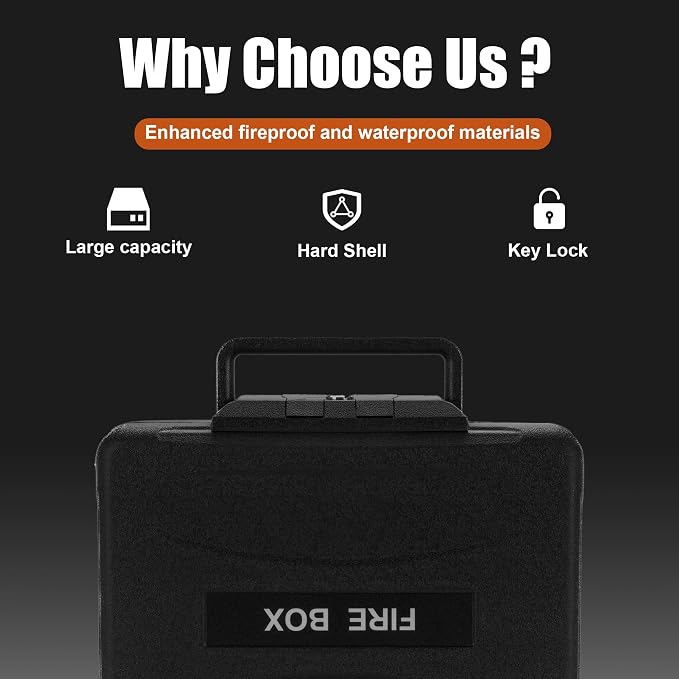 Small Fireproof & Waterproof Safe – Portable Home Document Box, Key Lock, Ergonomic Handle, 1-Hour Fire Protection at 1700°F, 72-Hour Waterproof, Compact Size