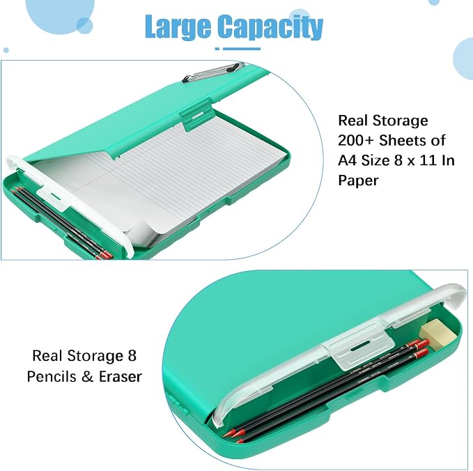 Hongri Clipboard with Storage with Pencil Case, 8.5 x 11 Storage Clip Board | High Capacity Organization Box for A4 Letter Legal Paper, Heavy Duty Folio & Side-Opening for Nurses, Teachers, Green