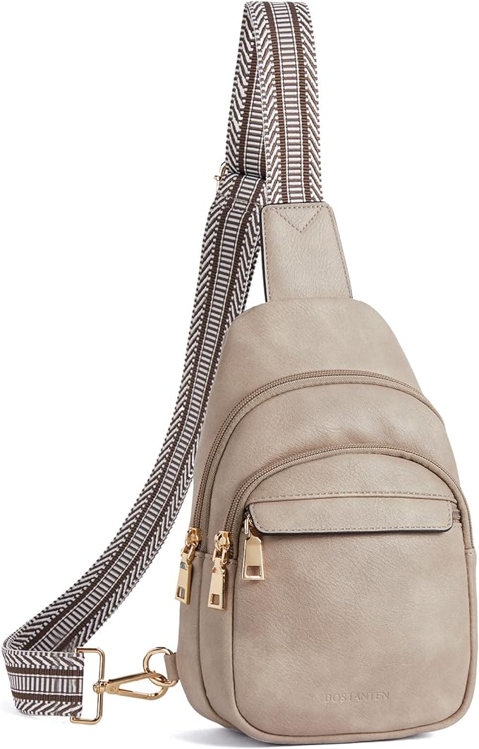 BOSTANTEN Sling Bag for Women Leather Crossbody Bags Fanny Pack Chest Bag for Travel | Adjustable Wide Strap, Small, Anti Theft, Lightweight, Multi Pockets and Carrying Way, Card Slot, Cute Trendy for Everyday
