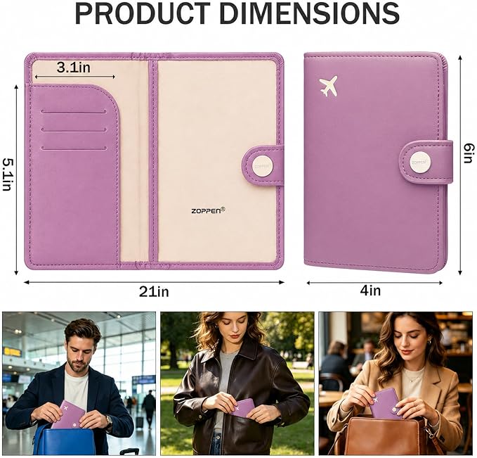 Passport Holder RFID Blocking Travel Wallet, Elegant Purple | Passport Cover with Multiple Card Slots, Water-Resistant & Easy-Carry, Must-Have Travel Accessory for Men & Women.