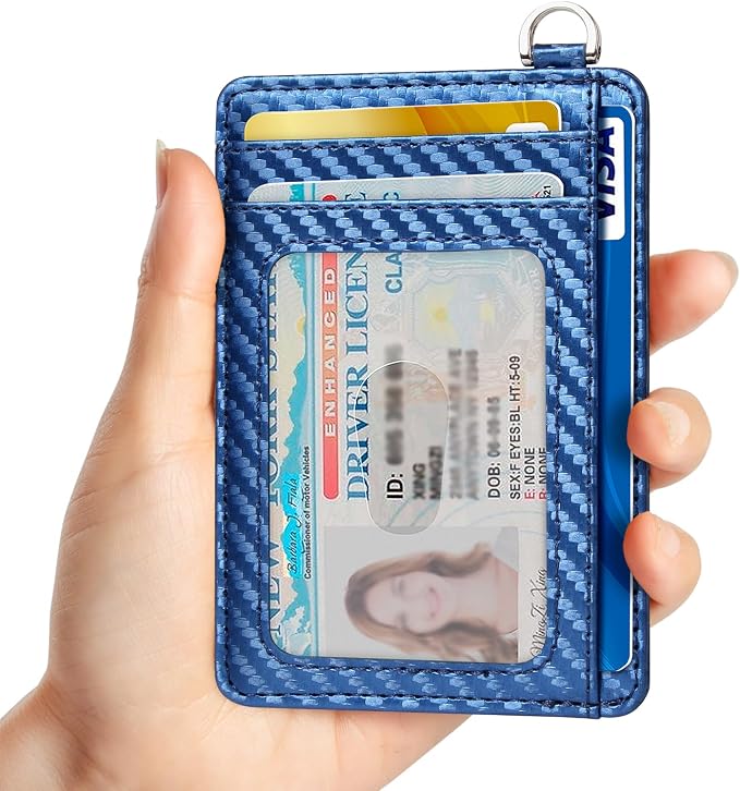 Slim Minimalist Front Pocket Wallet, RFID Blocking Credit Card Holder Wallet with Detachable D-Shackle for Men Women