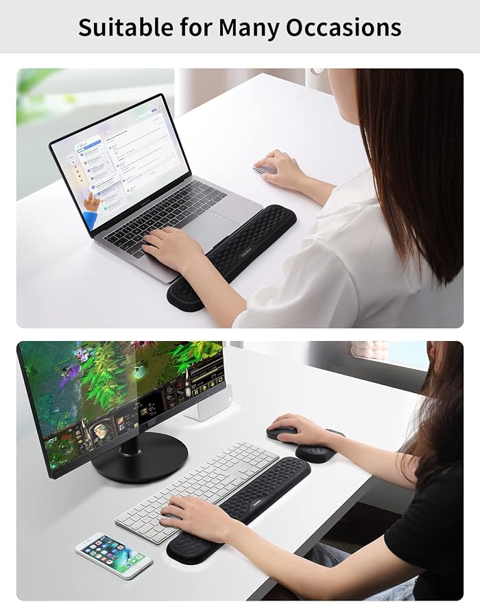 Vaydeer Wrist Rest for Keyboard and Mouse, Computer Ergonomic Wrist Support Pad Set, Soft Memory Foam Arm Cushion for Desk, Palm Hand Office Gaming Laptop Typing-Medium