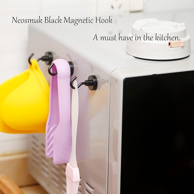 Neosmuk Magnetic Hooks, Heavy Duty 40lb+ Strong Magnet Hook for Cruise Cabins, Cruise Essentials 2026 for Hanging, Metal Wall Refrigerator Hangers (Black, 10 Pack)