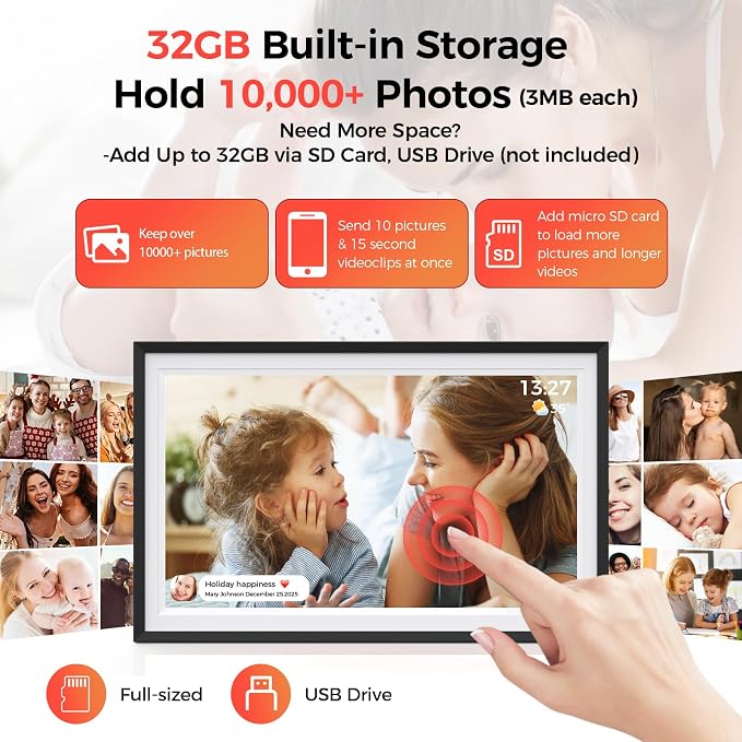 Digital Picture Frame,15.6 Inch Large Frameo Digital Photo Frame WiFi, 32GB,1920 * 1080 IPS HD Touch Screen,Tabletop&Wall-Mounted,Digital Frame Share Photos and Videos via Frameo App