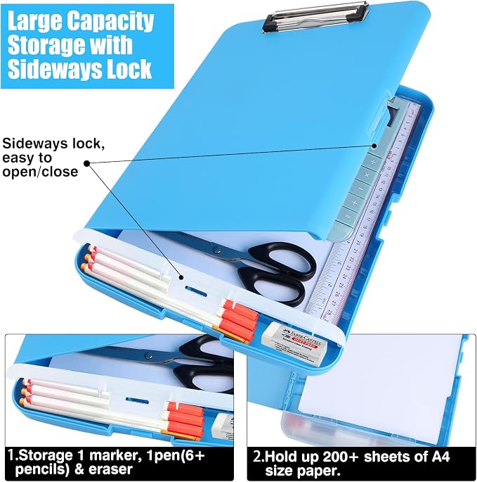 Blue Clipboard with Storage,Clip Boards 8.5x11 with Pen Holder,Letter Size | High Capacity A4 Nursing Plastic Clipboard Folder Case,Side Opening Contractor Clipboard for Women Teachers,School Office