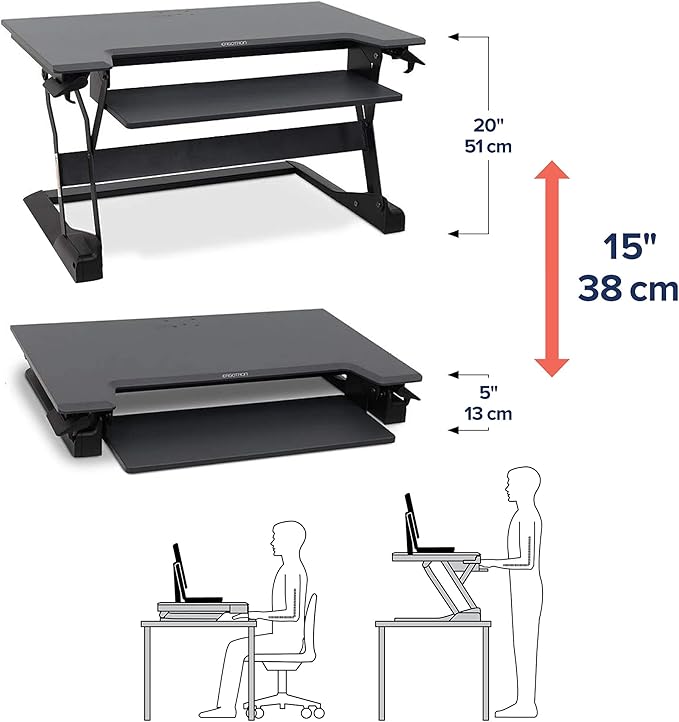 Ergotron – WorkFit-TL Standing Desk Converter, Dual Monitor Sit Stand Desk Riser for Tabletops – 37.5 Inch Width, Black