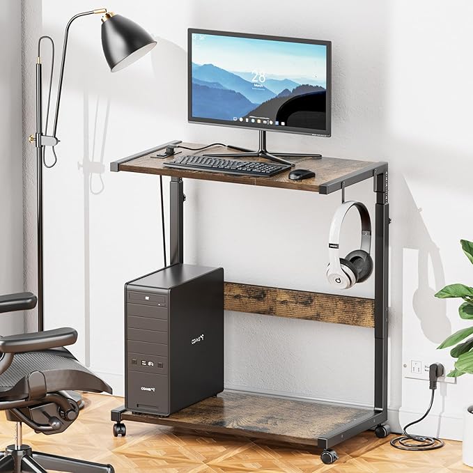 JANE EYRE Computer Tower Stand - Adjustable PC Tower Stand with Charging Station CPU Holder with Wheels for Home Office Gaming, Upgraded Large Size 25.9" to 34.9" Height