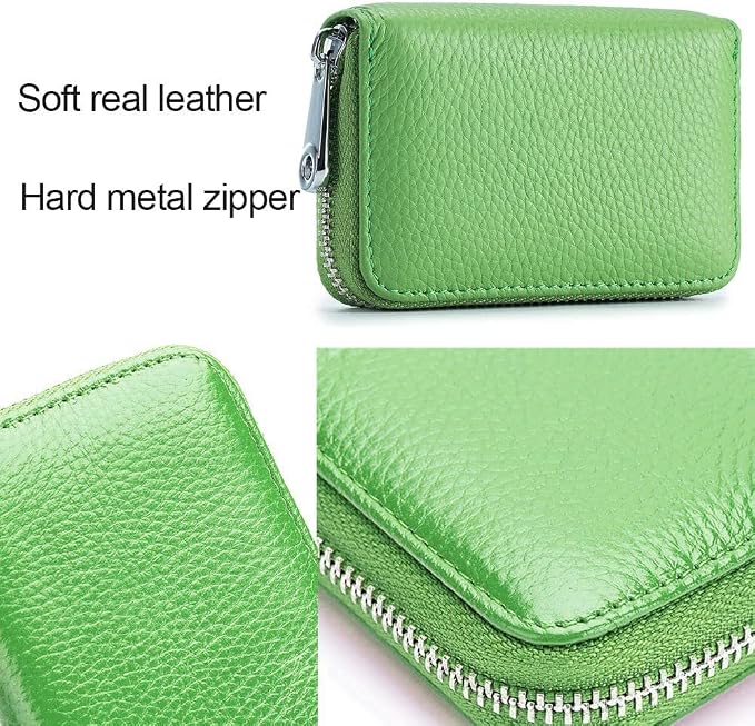 RFID Credit Card Holder Genuine Leather Credit Card Wallet with Zipper | RFID